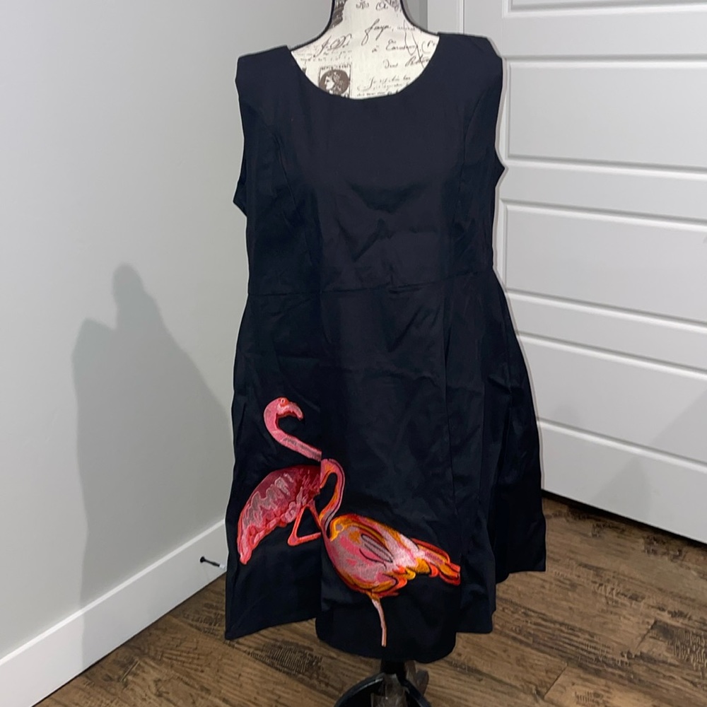 Flamingo a-line black swing dress 4XL plus size